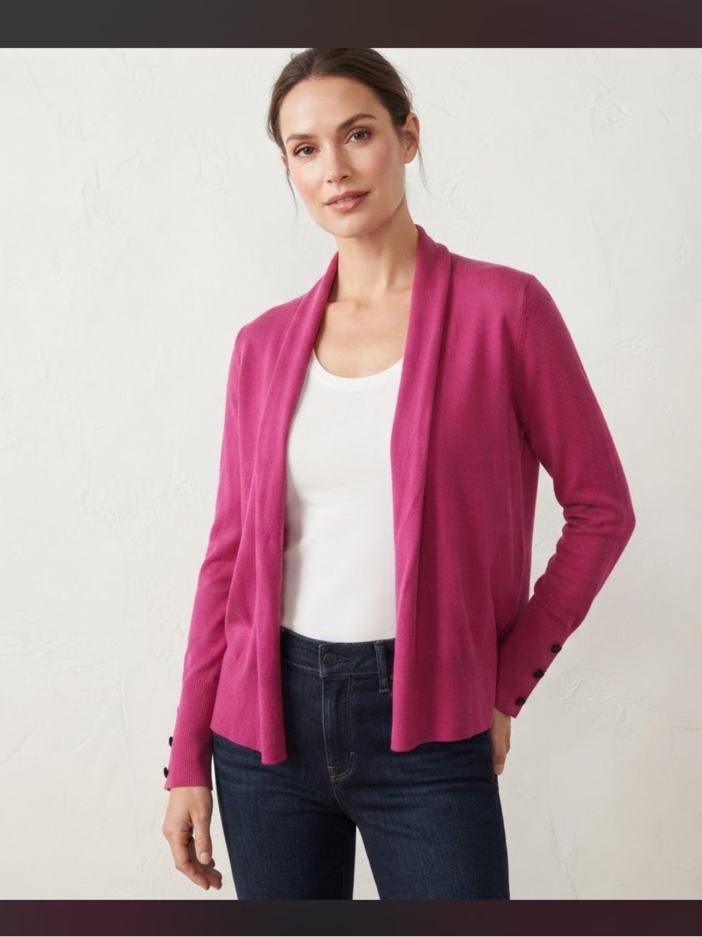 NIC+ZOE Women's Magenta Pink Open Front Knit Cardigan Shrug Sweater Size XS